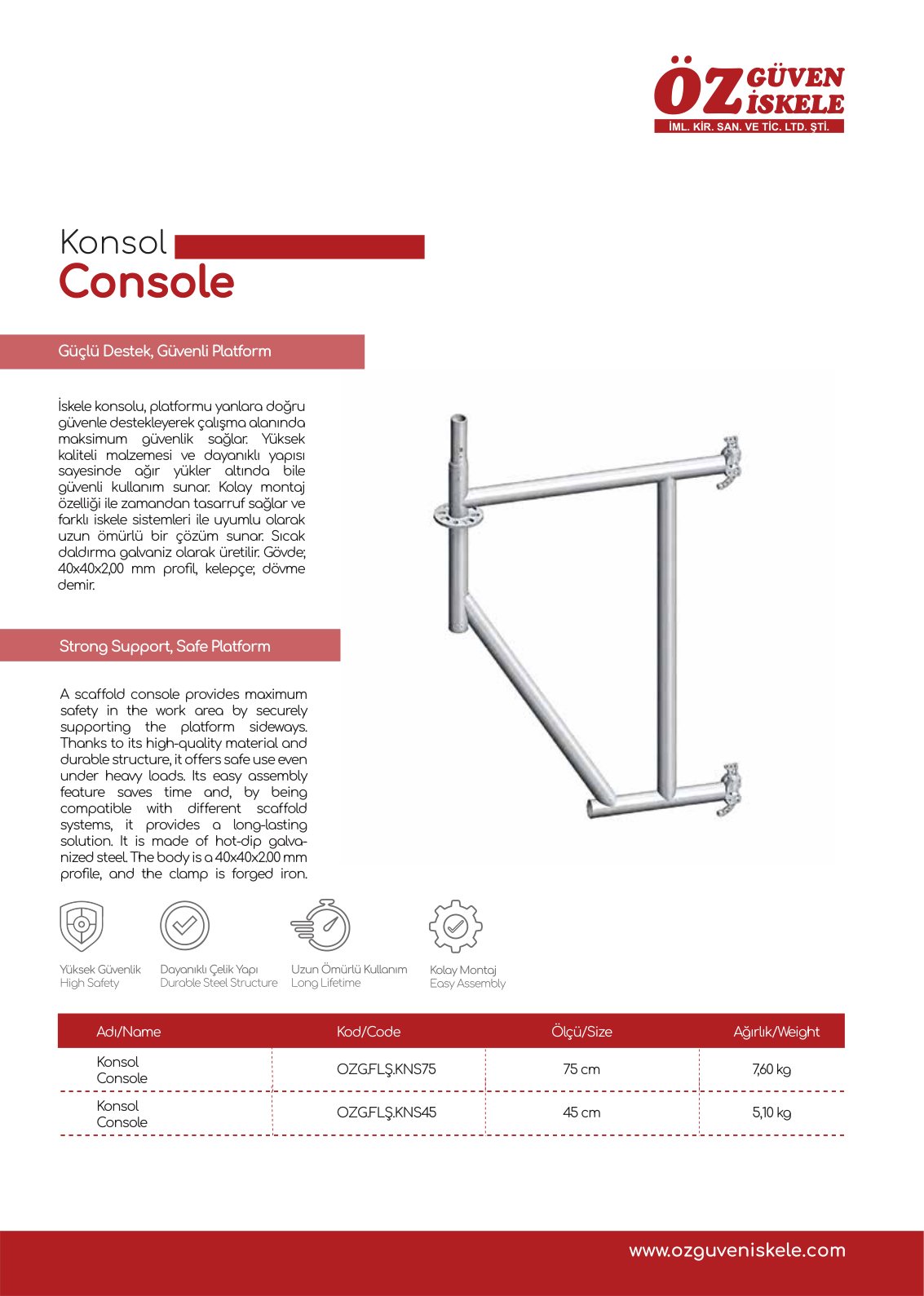 Flanşlı konsol, korkuluk, tekerlek katalog sayfası