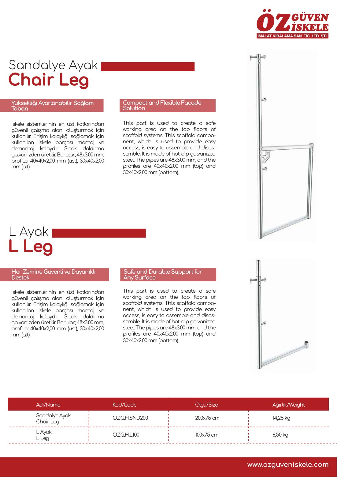 L Ayak katalog sayfası