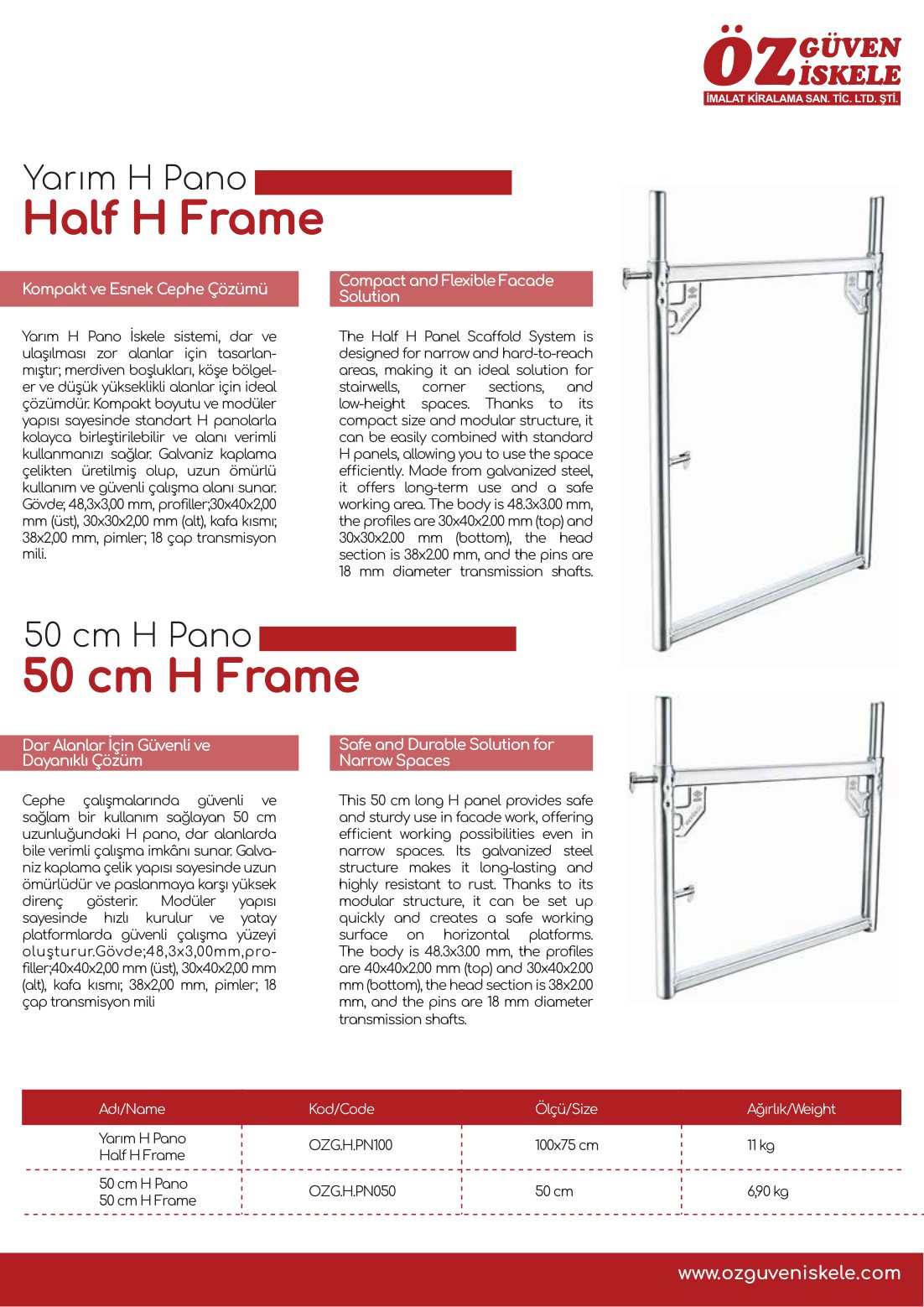 50 cm H Pano katalog sayfası